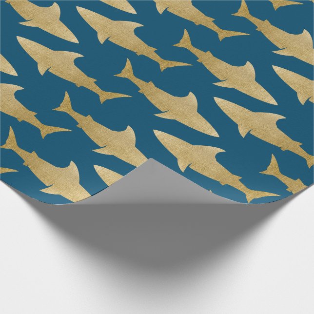 Goldtone Shark Wrapping Paper Geschenkpapier (Ecke)