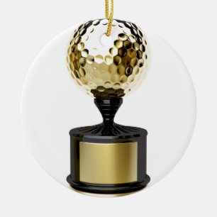 Goldtrophäe mit Golfball Keramikornament