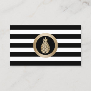 Goldtropische Ananas-moderne Schwarz-weiße Visitenkarte