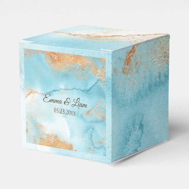 Goldtürkisfarbene Abstrakte Namensschrift Moderne  Geschenkschachtel (Vorderseite)