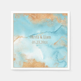 Goldtürkisfarbener Abstrakter Name Moderne Hochzei Serviette