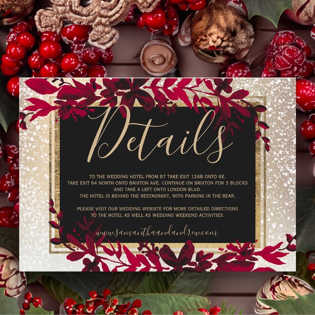 Goldtypografie Blattrot Winterdetails Begleitkarte (gold typography leaf red snow winter details enclosure card)