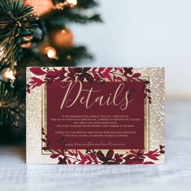 Goldtypografie Blattrot Winterdetails Begleitkarte (gold typography leaf red snow winter details enclosure card)