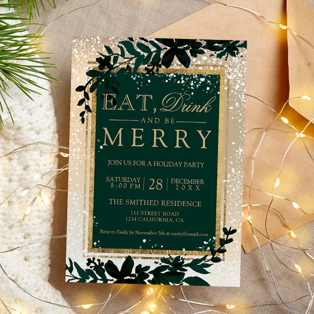 Goldtypografie Blattschnee elegant essen Weihnacht Einladung (gold typography leaf snow elegant eat Christmas Invitation)