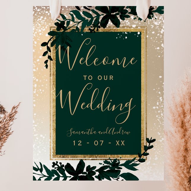 Goldtypografie Blattschnee eleganter Winterempfang Poster (gold typography leaf snow elegant winter welcome poster)