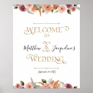 Goldtypografie Dusty Blush Bloral Begrüßung Hochze Poster