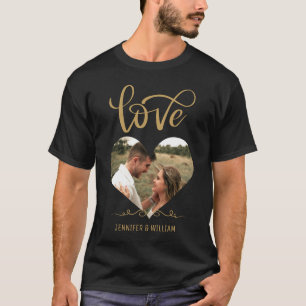 Goldtypografie Herz Form Foto Schwarzes Valentine T-Shirt