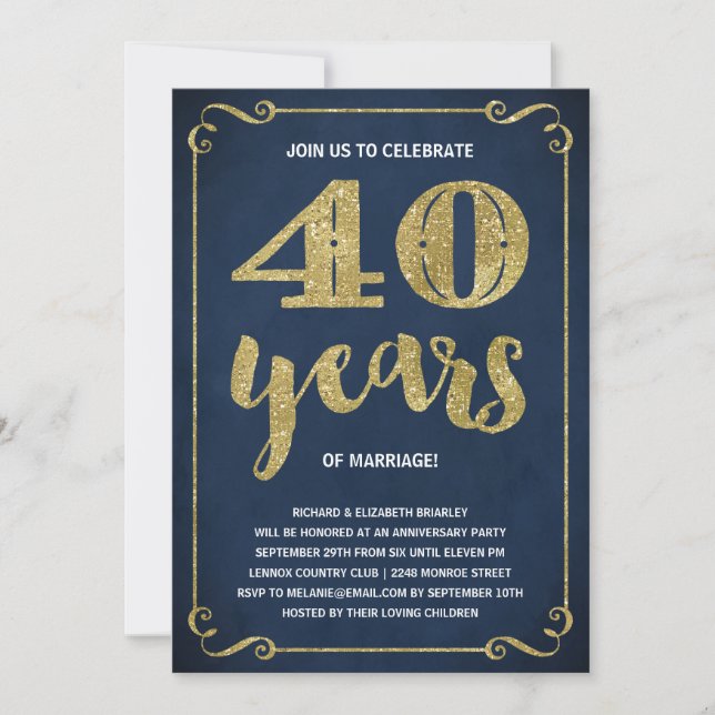 Goldtypografie | Imitate Foil 40 Jahre Jubiläum Einladung (Vorderseite)