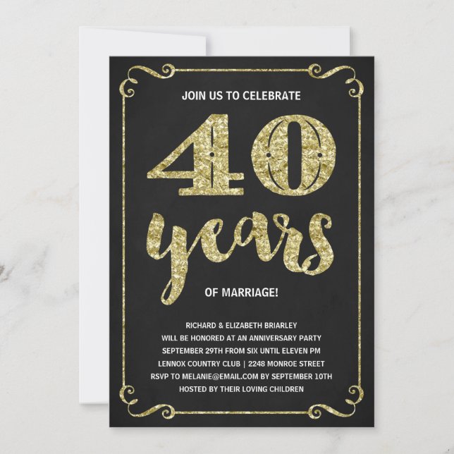 Goldtypografie | Imitate Foil 40 Jahre Jubiläum Einladung (Vorderseite)