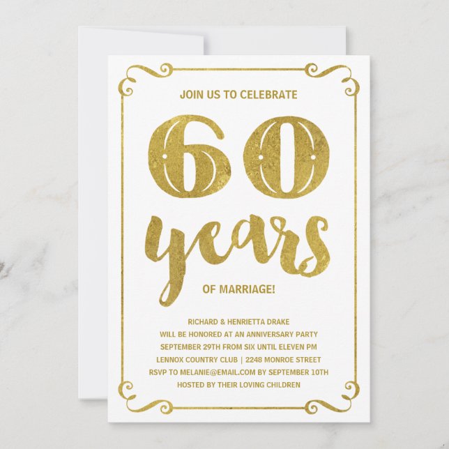 Goldtypografie | Imitate Foil 60 Jahre Jubiläum Einladung (Vorderseite)