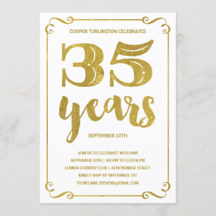 Goldtypografie   Imitats Foil 35. Geburtstagsparty Einladung