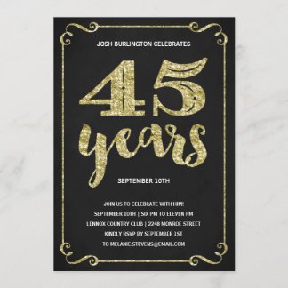 Goldtypografie| Imitats Foil 45. Geburtstagspartei Einladung