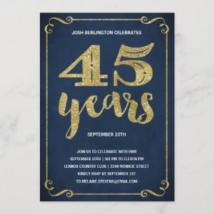 Goldtypografie   Imitats Foil 45. Geburtstagsparty Einladung