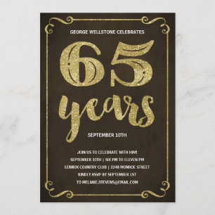 Goldtypografie Imitats Foil 65. Geburtstagsparty Einladung
