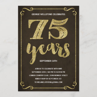 Goldtypografie| Imitats Foil 75. Geburtstagspartei Einladung