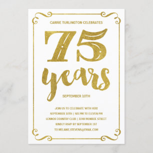 Goldtypografie   Imitats Foil 75. Geburtstagsparty Einladung