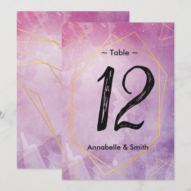 Goldtypografie, pinkfarbene Tischnummer (Vorne/Hinten)