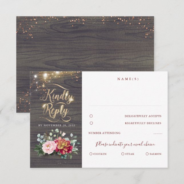 Goldtypografie Rustikale Hochzeit im Herbst UAWG RSVP Karte (Vorne/Hinten)
