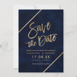 Goldtypografie und blaue Wasserfarbe Save the Date