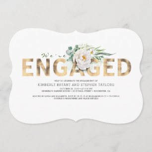 Goldtypografie und Engagement weißer Blume Einladung