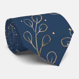 Goldumrandete Eukalyptus Navy Blau Elegante Hochze Krawatte