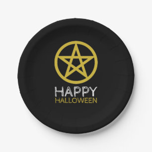 Goldumrandetes Pentagramm, Frohes Halloween Pappteller