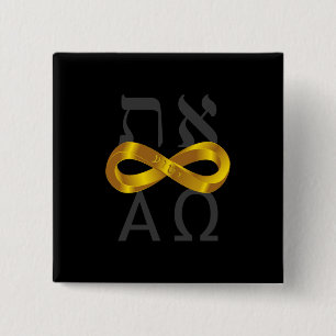 Goldunendlichkeitssymbol. Aleph Tav - Alpha und Button