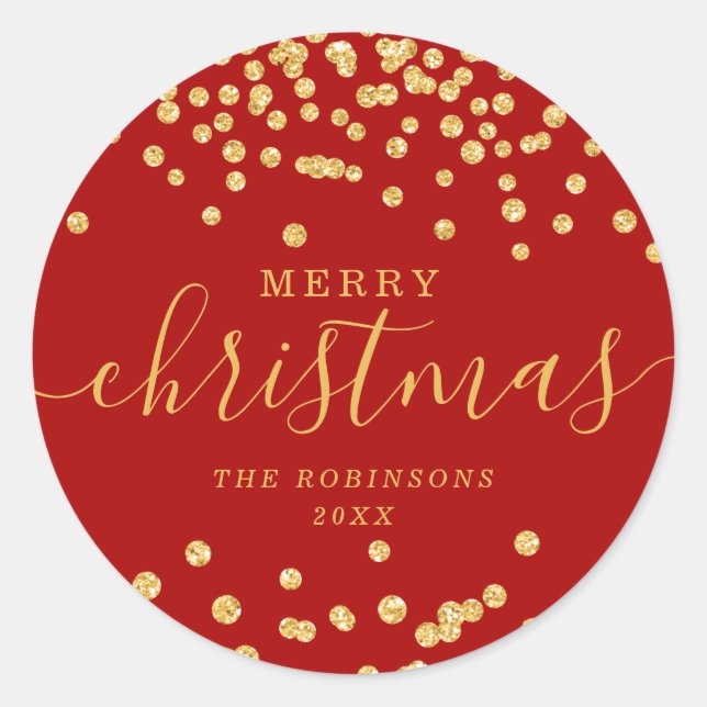 Goldurlaub Weihnachten Glitzer Confetti Red Runder Aufkleber (Vorderseite)