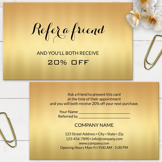 Goldverweisung an eine Freundschaftskarte Empfehlungskarte (Elegant referral business card featuring a minimalist gold printed design.)