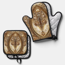 Goldverziert Ofenhandschuh & Topflappen-Set