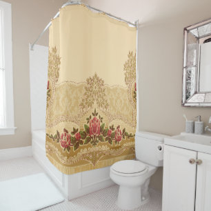 Goldverzierte Vintage Blume Duschvorhang