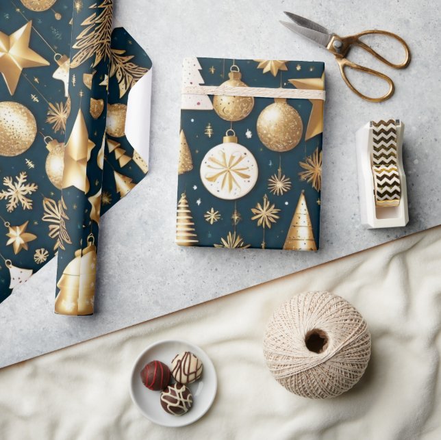 Goldverzierungen in schwarzer Farbdekoration Wrapp Geschenkpapier (Kunsthandwerk)