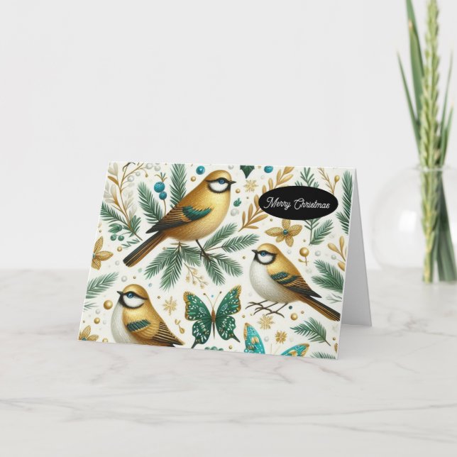 Goldvögel und Emerald Butterfly Feiertagskarte (Vorderseite)