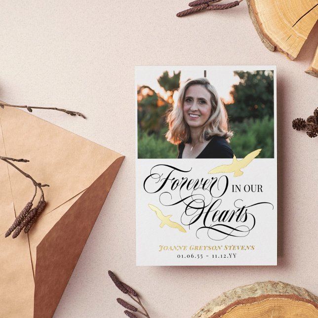 Goldvögel und Kalligraphie für immer in unseren He Folie Einladungspostkarte (Von Creator hochgeladen)