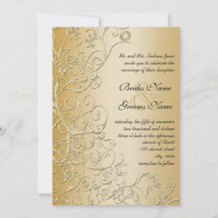 Goldvögel & Wirbel Schwarzer Schriftart Einladung 