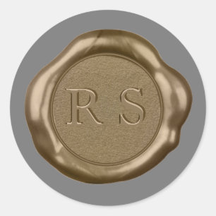 Goldwachs-Siegel-Aufkleber-Monogramm auf Grau, Runder Aufkleber