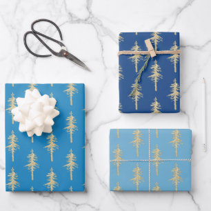 Goldwald Pine Tree Forest Blue Sky Blue Navy Geschenkpapier Set