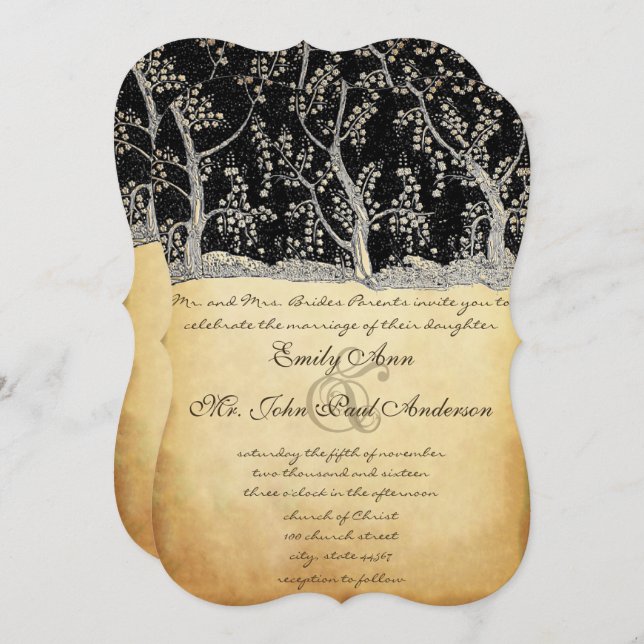 Goldwald Romantische Bäume Hochzeitseinladungen Einladung (Vorne/Hinten)