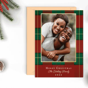Goldweihnachtliche Kariert Fouletage Fotokarte Folien Feiertagskarte