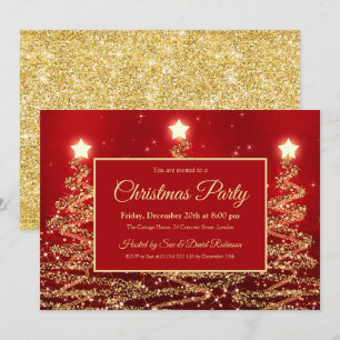 Goldweihnachtliches Party Sparkle Glitzer Bäume Ro Einladung