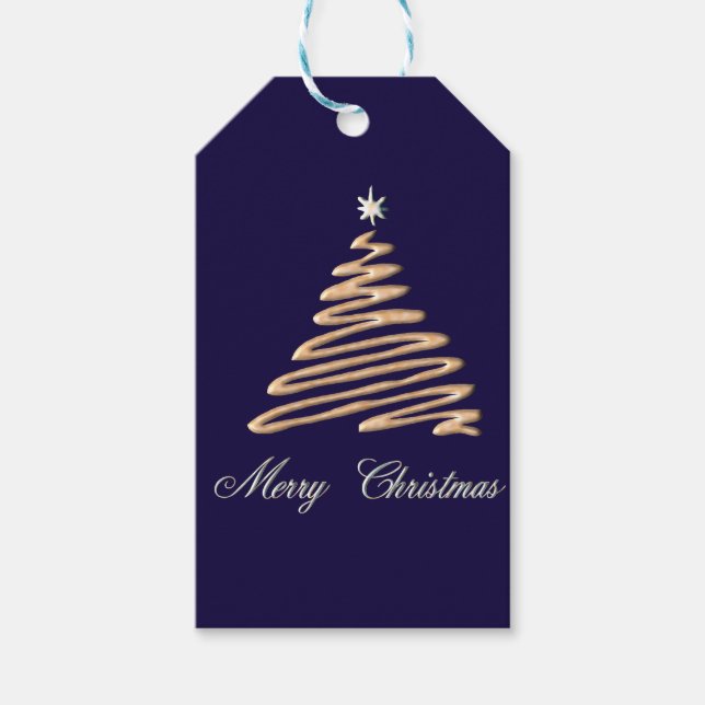 Goldweihnachtsbaum auf dem Hintergrund der Marine Geschenkanhänger (Vorderseite)