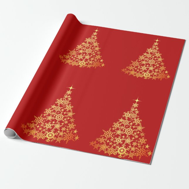 Goldweihnachtsbaum Dunkles Red Wrapping Paper Geschenkpapier (Ungerollt)