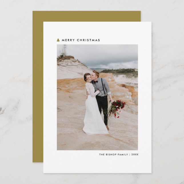 Goldweihnachtsbaum Modernes fröhliches Weihnachtsf Feiertagskarte (Vorne/Hinten)