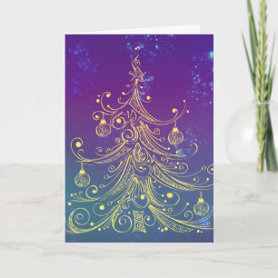 Goldweihnachtsbaum Motif Lila Aquamarin Feiertagskarte