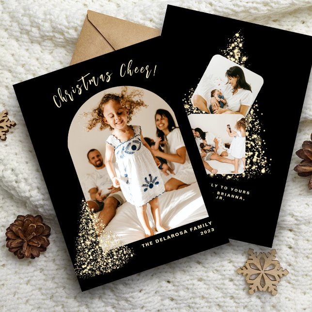 Goldweihnachtsbaum Zwei Foto 2022 Feiertagskarte (Von Creator hochgeladen)