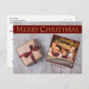 Goldweihnachtsgeschenk auf Snowy Deck Foto Postkarte