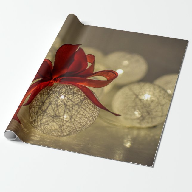 Goldweihnachtssäcke, String-Lichter, Red Bow Holid Geschenkpapier (Ungerollt)