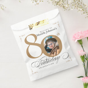 Goldweiße 80. Geburtstagskalligrafie Custom Foto Geschenktütchen