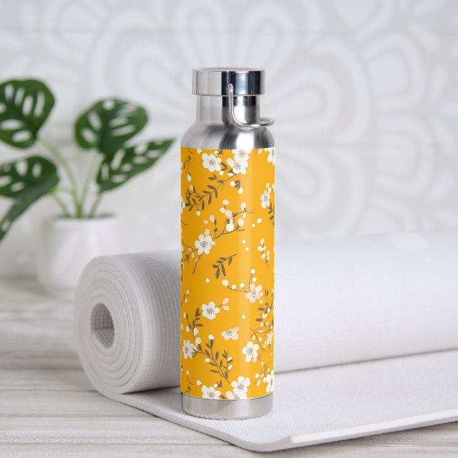 Goldweiße Blume Trinkflasche (Yoga)