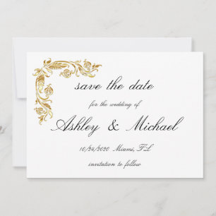 Goldweiße Elegante glamouröse Hochzeit Save The Date